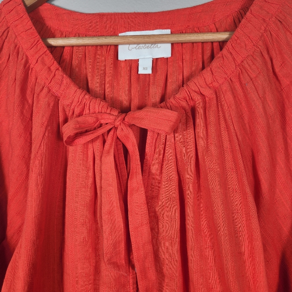 Cleobella Rylan Blouse Bright Cherry Color Drawstring Neckline Shell Button xs - Picture 5 of 11